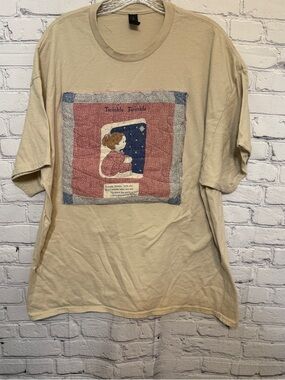 🌙 Cottagecore Patch Tee 2XL – Twinkle Twinkle Quilt Shirt – Upcycled Nurserycor